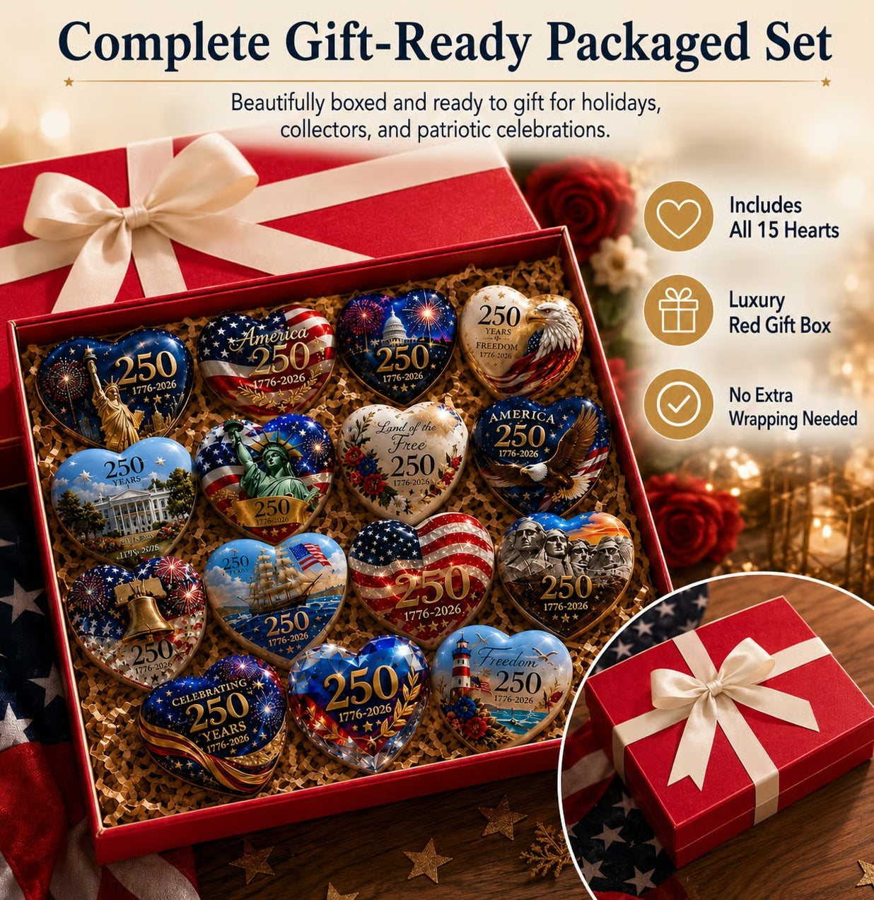 America 250th Anniversary Commemorative Heart Ornament Collection
