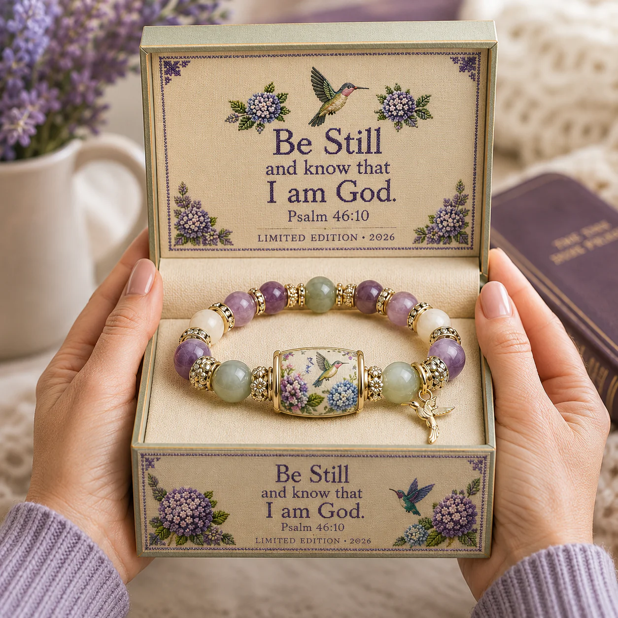 💜 Hummingbird Garden Faith Bracelet 🌸 | Custom message available on the gift box