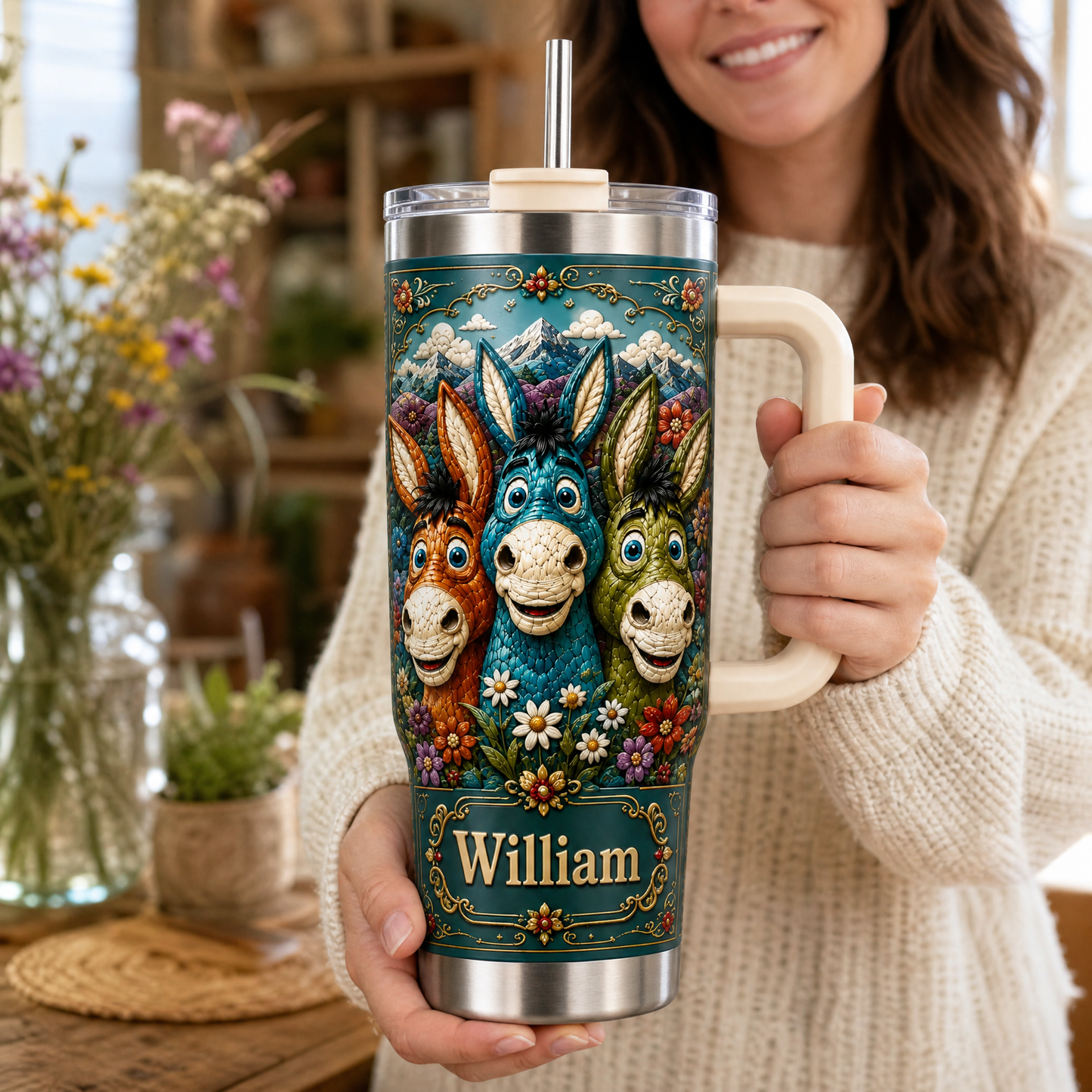 Personalized Donkey Lover Tumbler – Custom Name Farm Animal Gift Cup