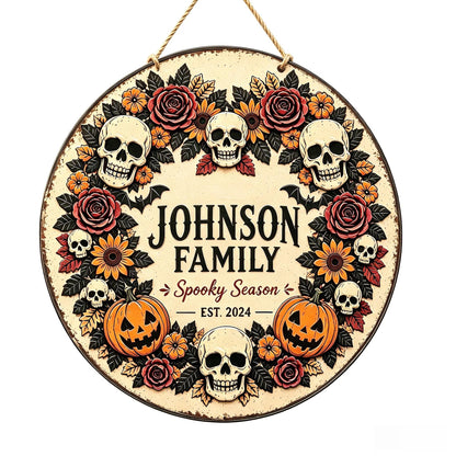Personalized Halloween Metal Sign,Skull Pumpkin Fall Wreath Sign