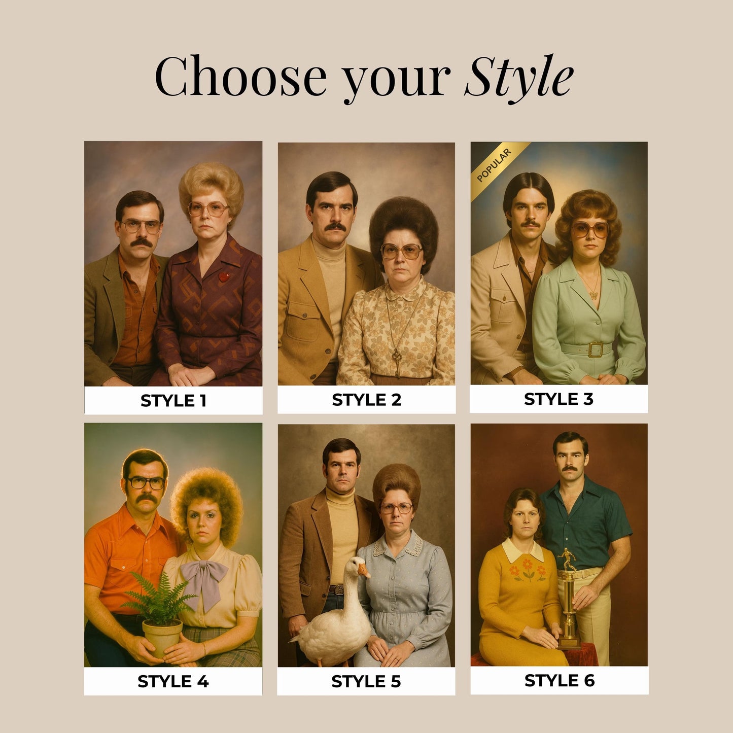 Personalized 1970s Couple Portrait from Photo