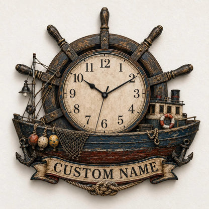 Personalized Fishing Boat Ship Wheel Clock