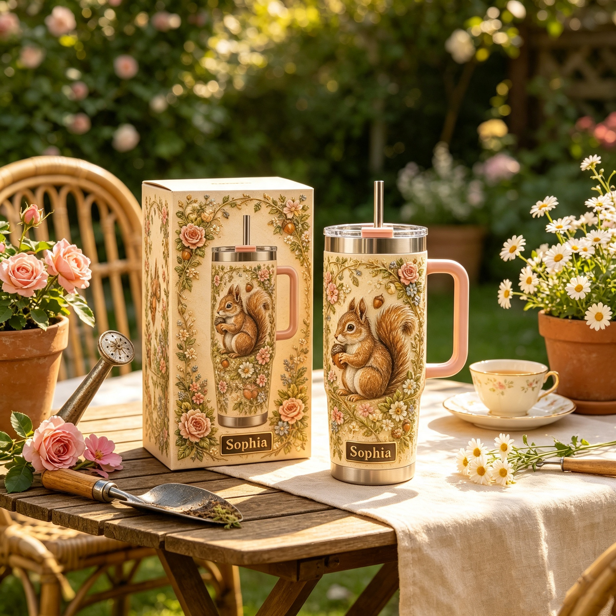 🐿️ Personalized Squirrel Garden Tumbler - A Cozy Woodland Cup for Nature Lovers