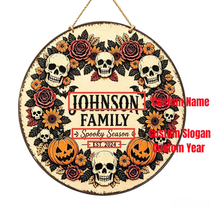 Personalized Halloween Metal Sign,Skull Pumpkin Fall Wreath Sign