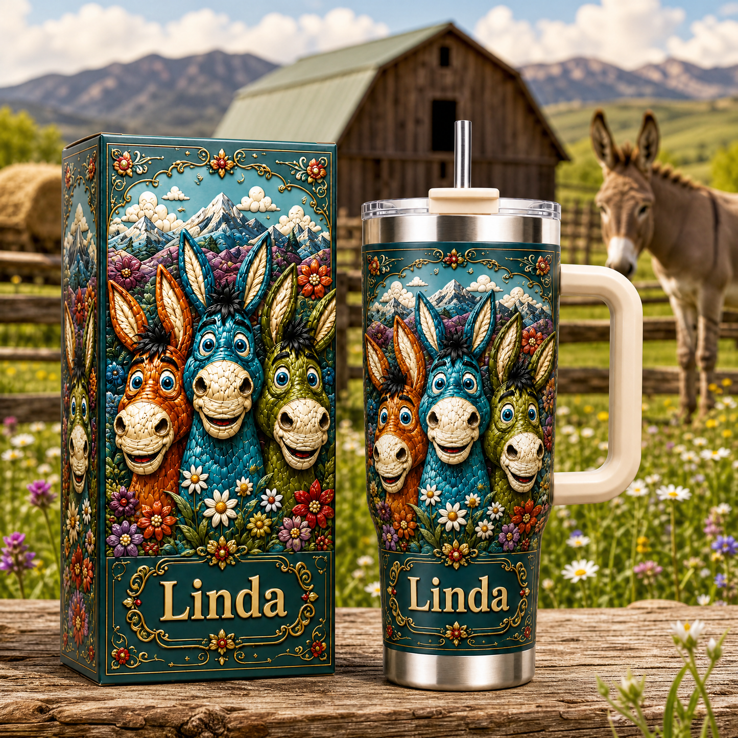Personalized Donkey Lover Tumbler – Custom Name Farm Animal Gift Cup