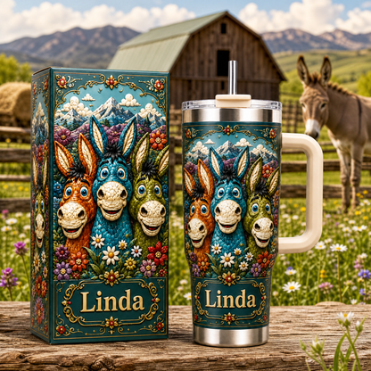 Personalized Donkey Lover Tumbler – Custom Name Farm Animal Gift Cup