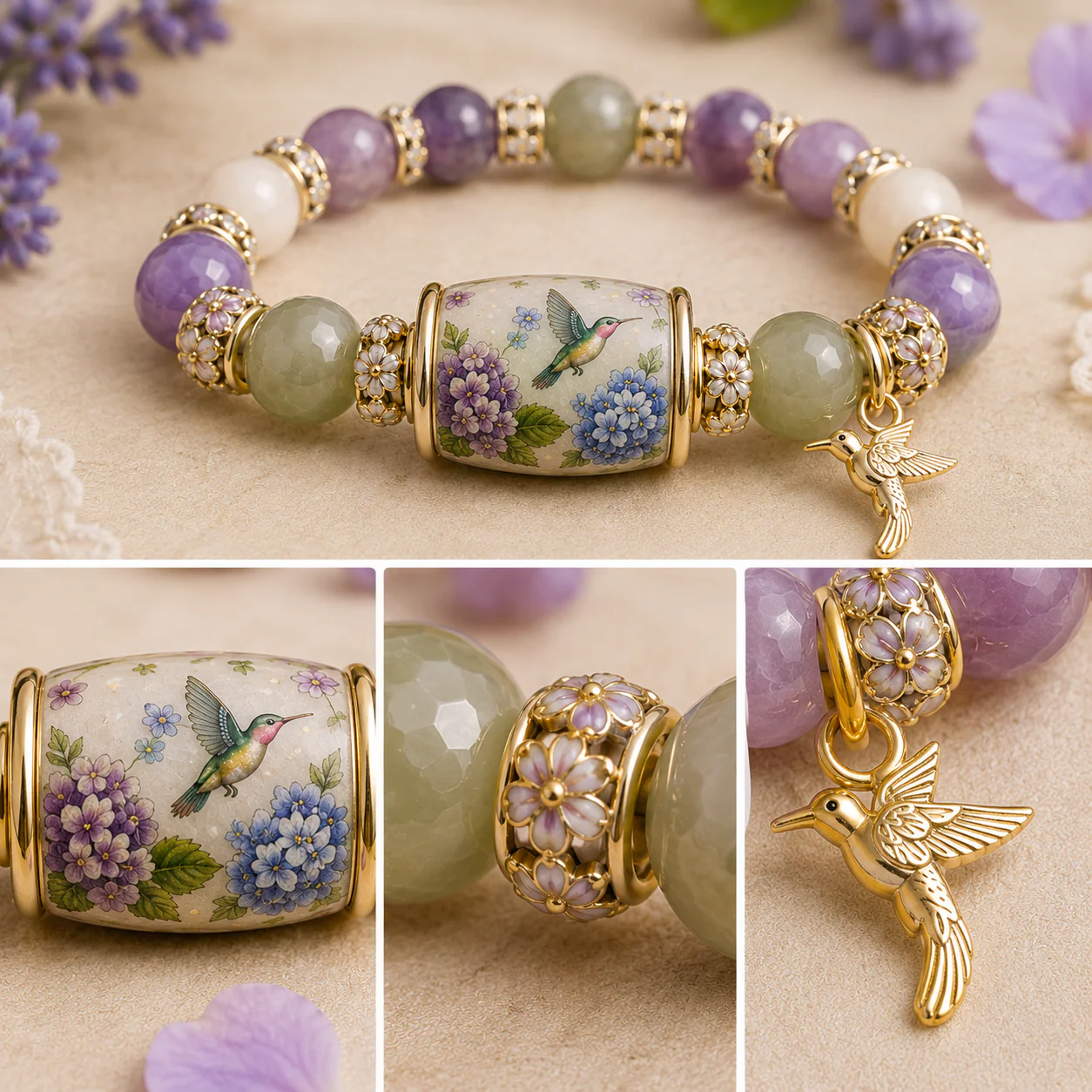 💜 Hummingbird Garden Faith Bracelet 🌸 | Custom message available on the gift box