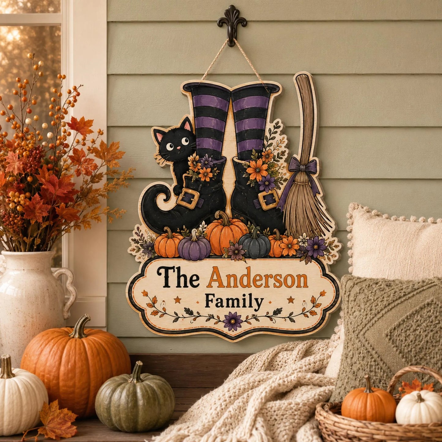 Custom Family Name Witch Boots Sign