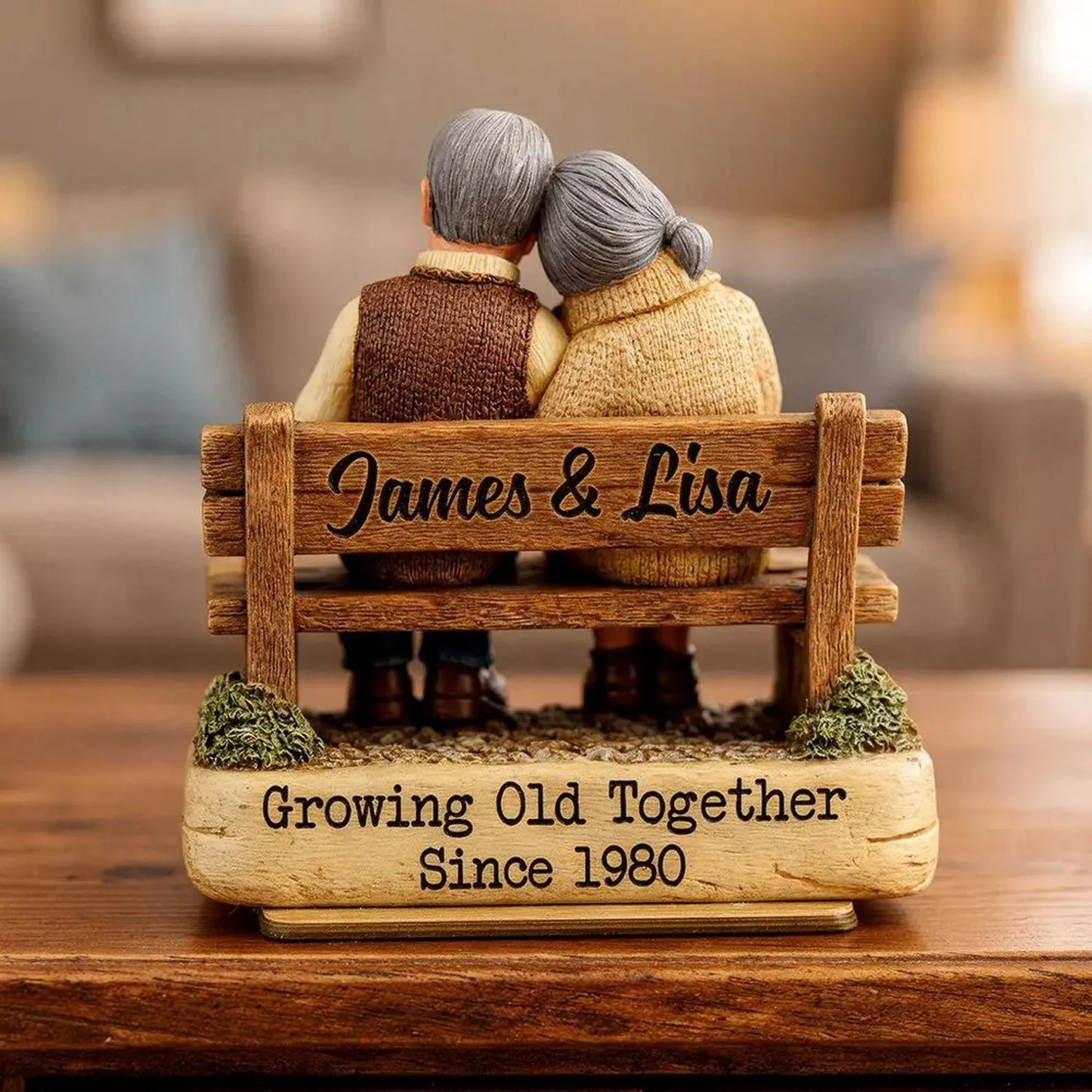 Custom Couple Bench Figurine – Growing Old Together Gift