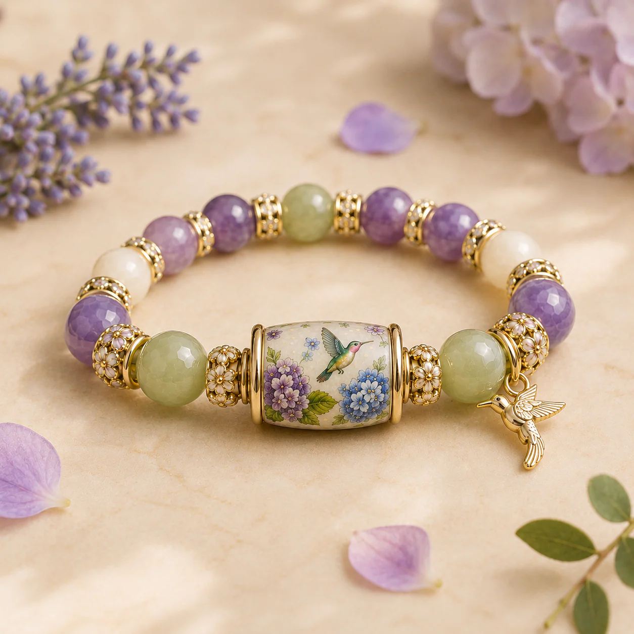 💜 Hummingbird Garden Faith Bracelet 🌸 | Custom message available on the gift box