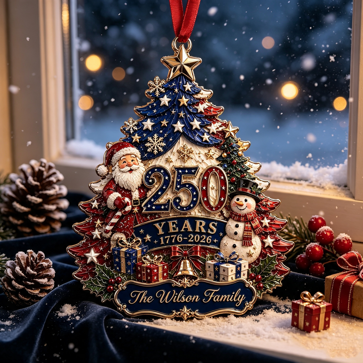 Personalized 250 Years Christmas Ornament - America Patriotic Family Christmas Tree Decor