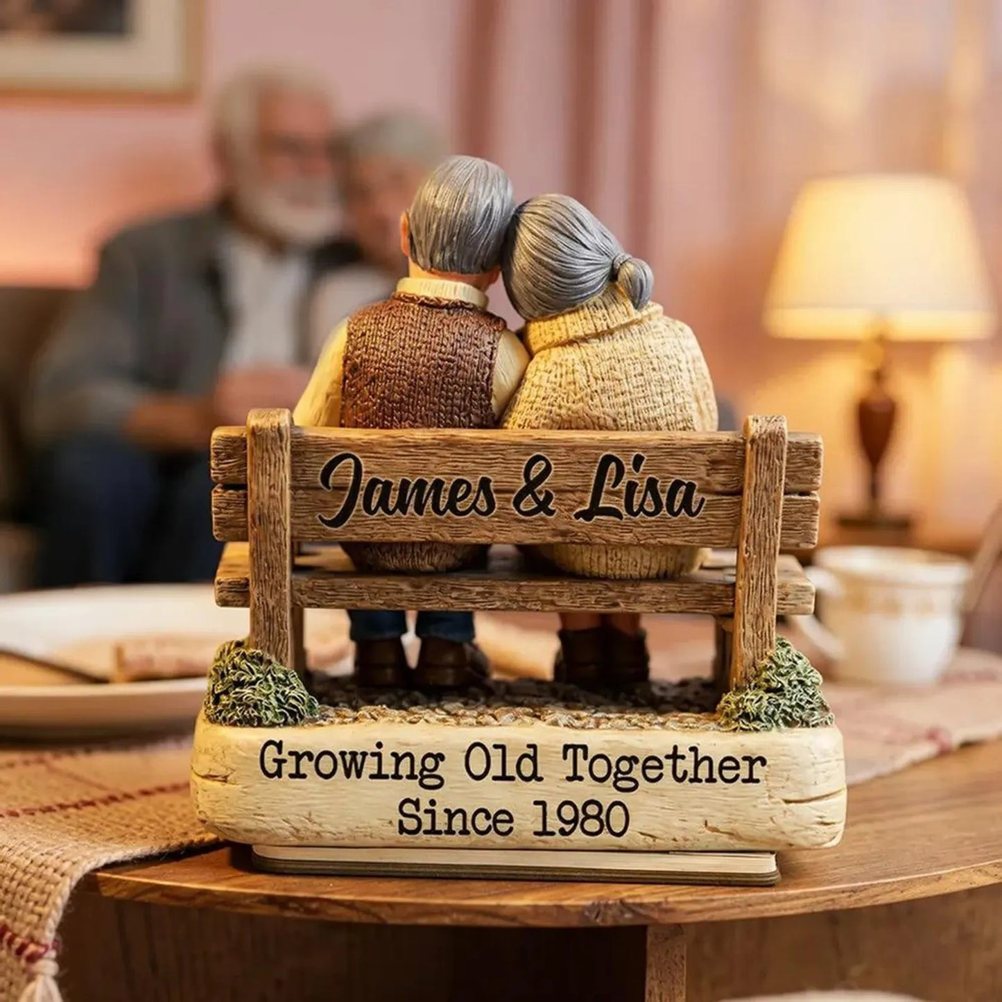 Custom Couple Bench Figurine – Growing Old Together Gift