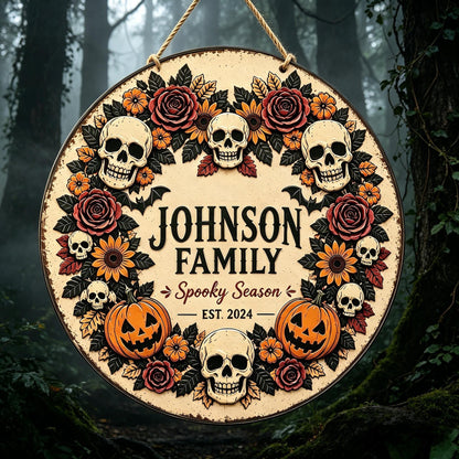 Personalized Halloween Metal Sign,Skull Pumpkin Fall Wreath Sign