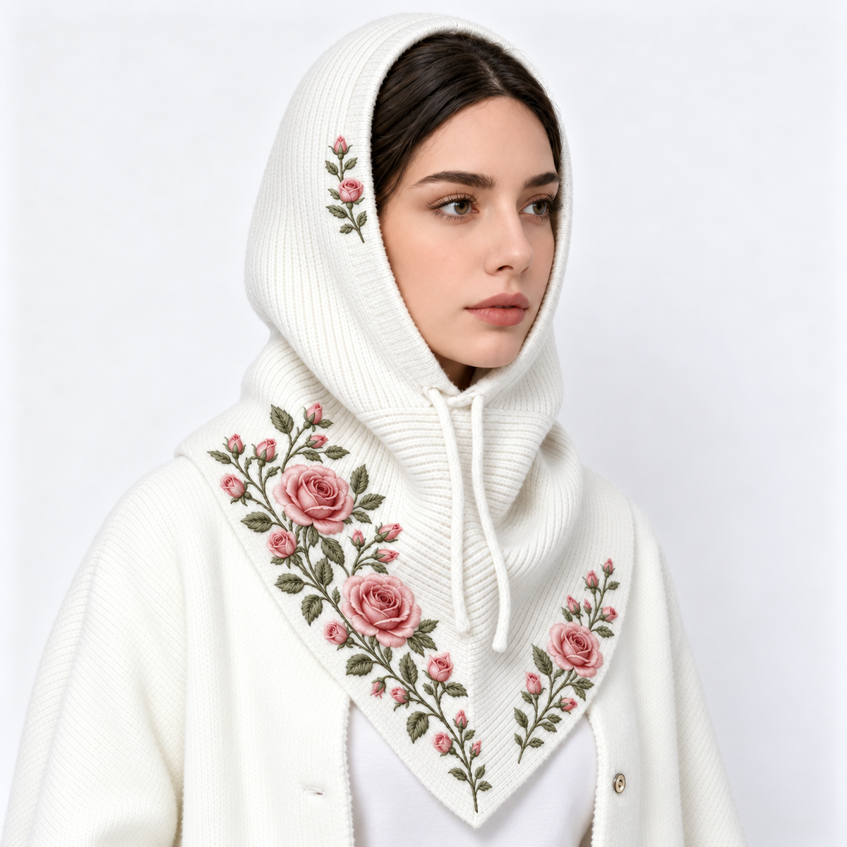🌹 Rose Garden 2-in-1 Embroidered Hooded Scarf