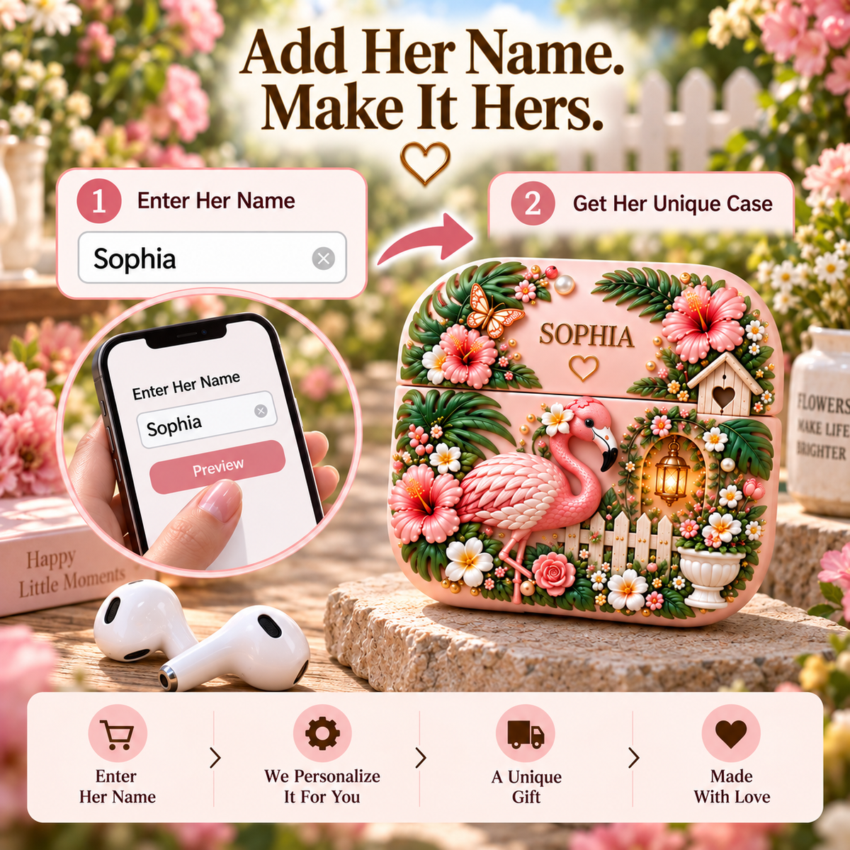 Personalized Floral AirPods Case, Add Her Name & Make It Hers 💕