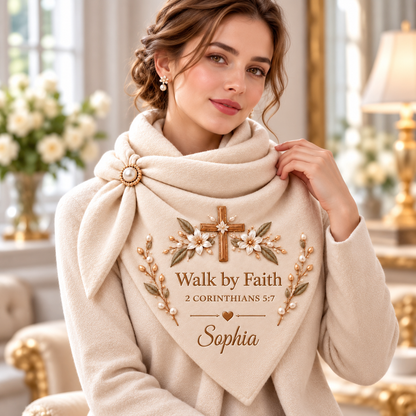 Personalized Christian Prayer Triangular Scarf – Custom Name Faith Gift 🤍✝️