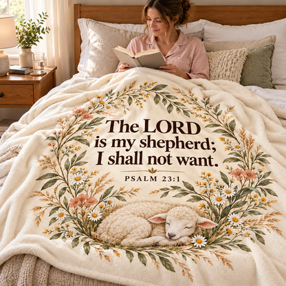 Wrapped in His Care 🕊️ Psalm 23:1 Soft Flannel Blanket