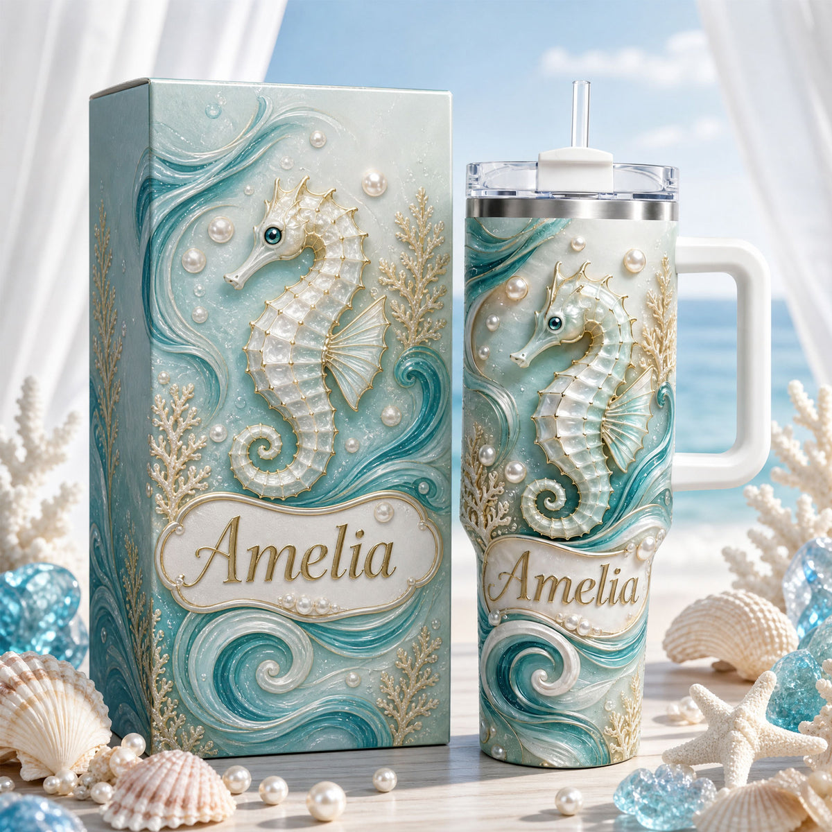 🏖️ Personalized Seahorse Tumbler With Name🌴🌊