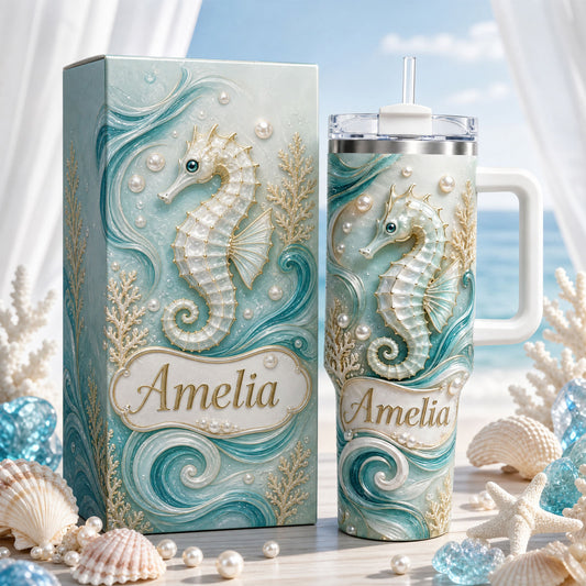 🏖️ Personalized Seahorse Tumbler With Name🌴🌊