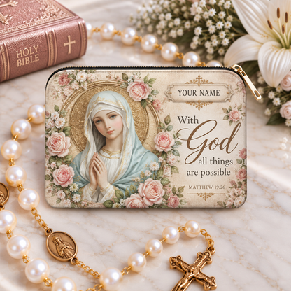 💙 Personalized Virgin Mary Zipper Pouch – A Meaningful Faith Gift for Her