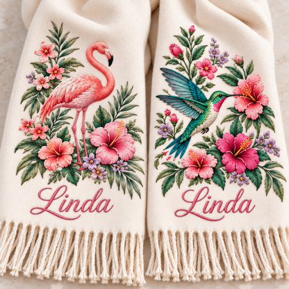 🌸 Personalized Garden Animal Scarf – Your Name, Your Nature