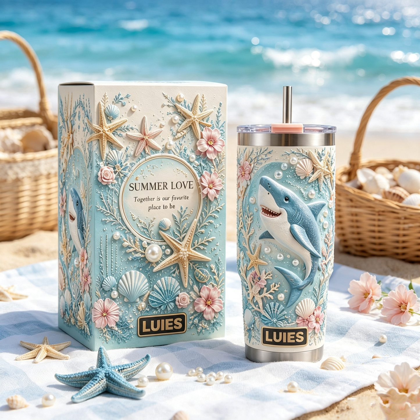 🦈 Personalized Summer Beach Shark Tumbler – Ocean Vibes in Every Sip