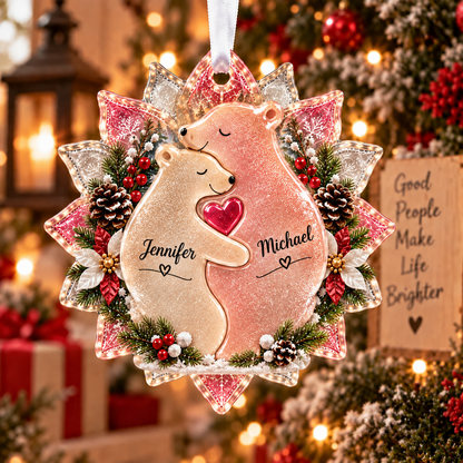 🎄 Personalized Bear Family Sea Glass Christmas Ornament