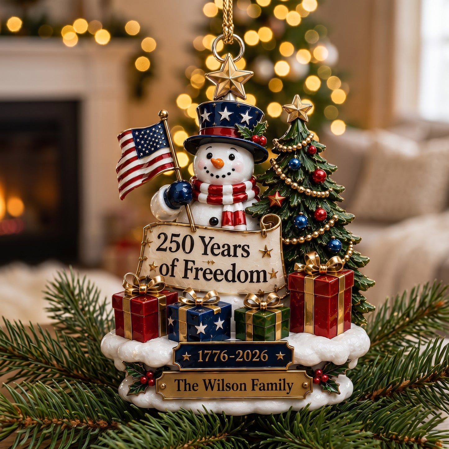 Custom 250th Anniversary USA Christmas Tree Ornament