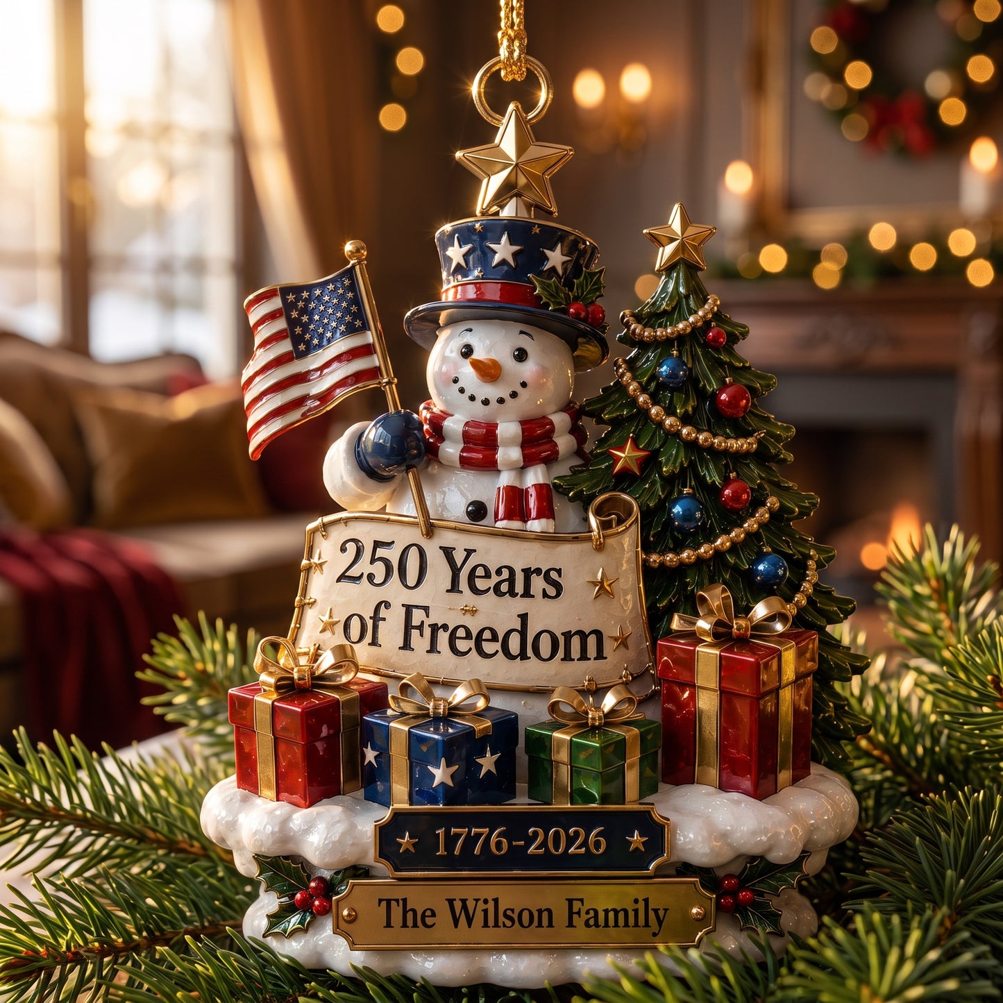 Custom 250th Anniversary USA Christmas Tree Ornament