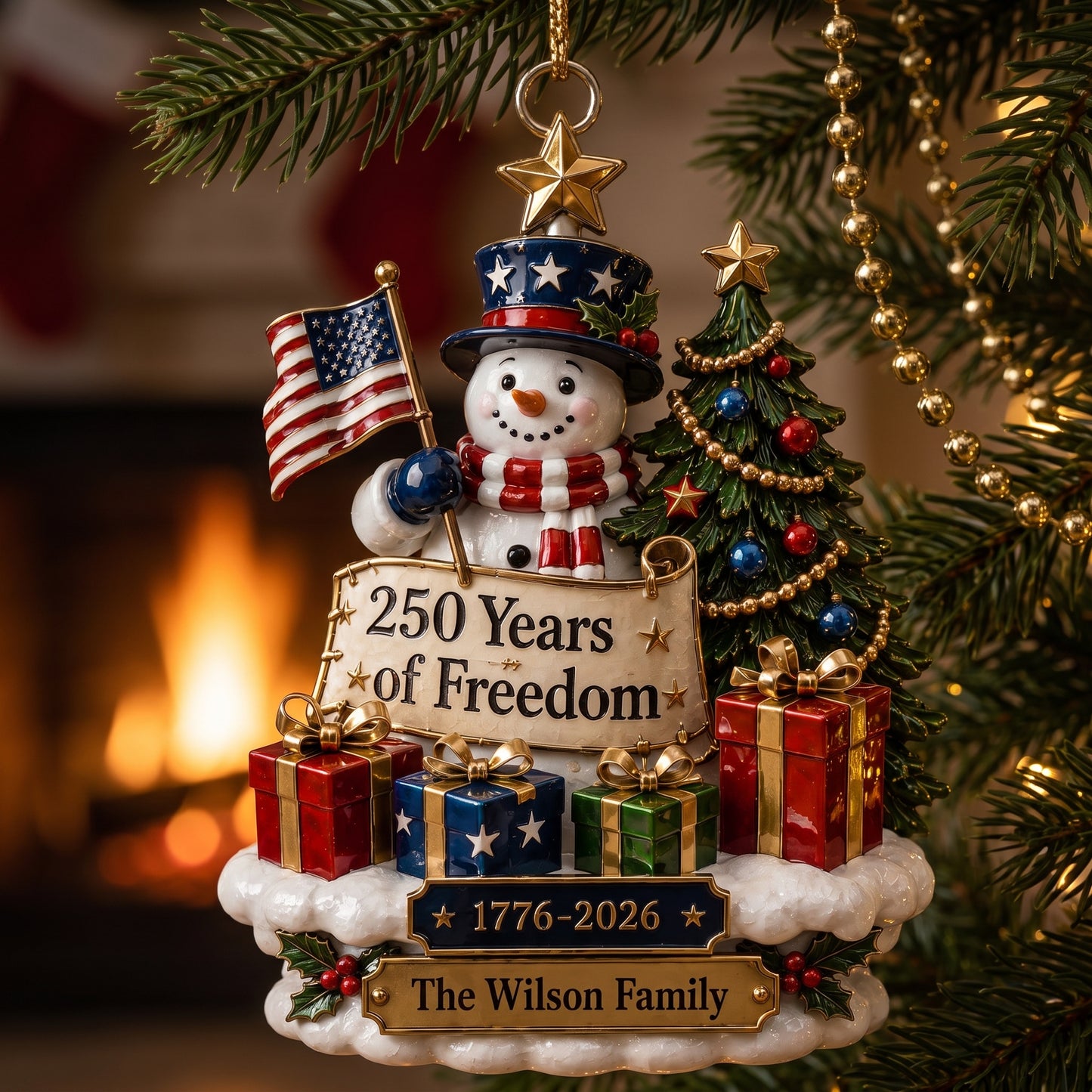 Custom 250th Anniversary USA Christmas Tree Ornament