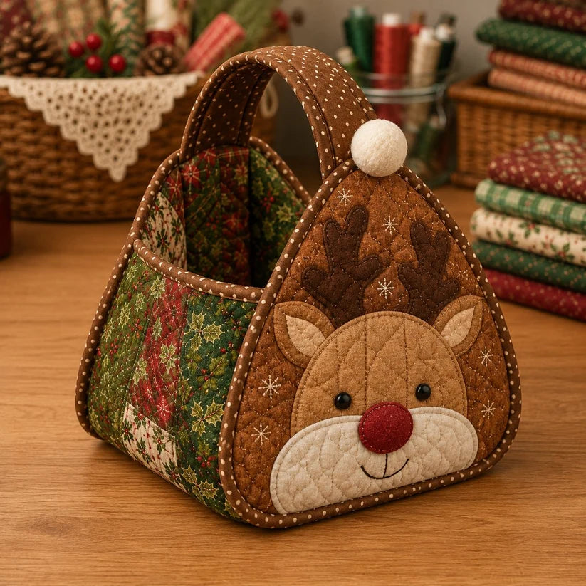 🎄Christmas Quilted Carry Basket Sewing Kit