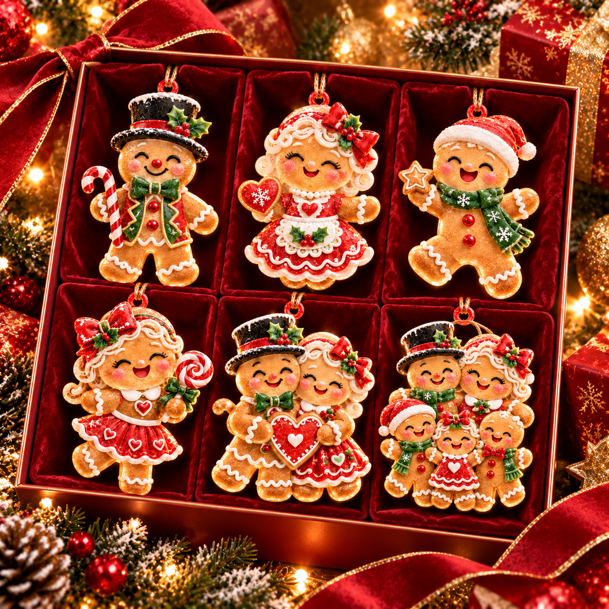 6-Piece Gingerbread Christmas Ornament Collection – Adorable  Gingerbread Family, Couple & Holiday Characters | Festive Christmas Tree Hanging Decorations, Sweet Family Keepsake Gifts