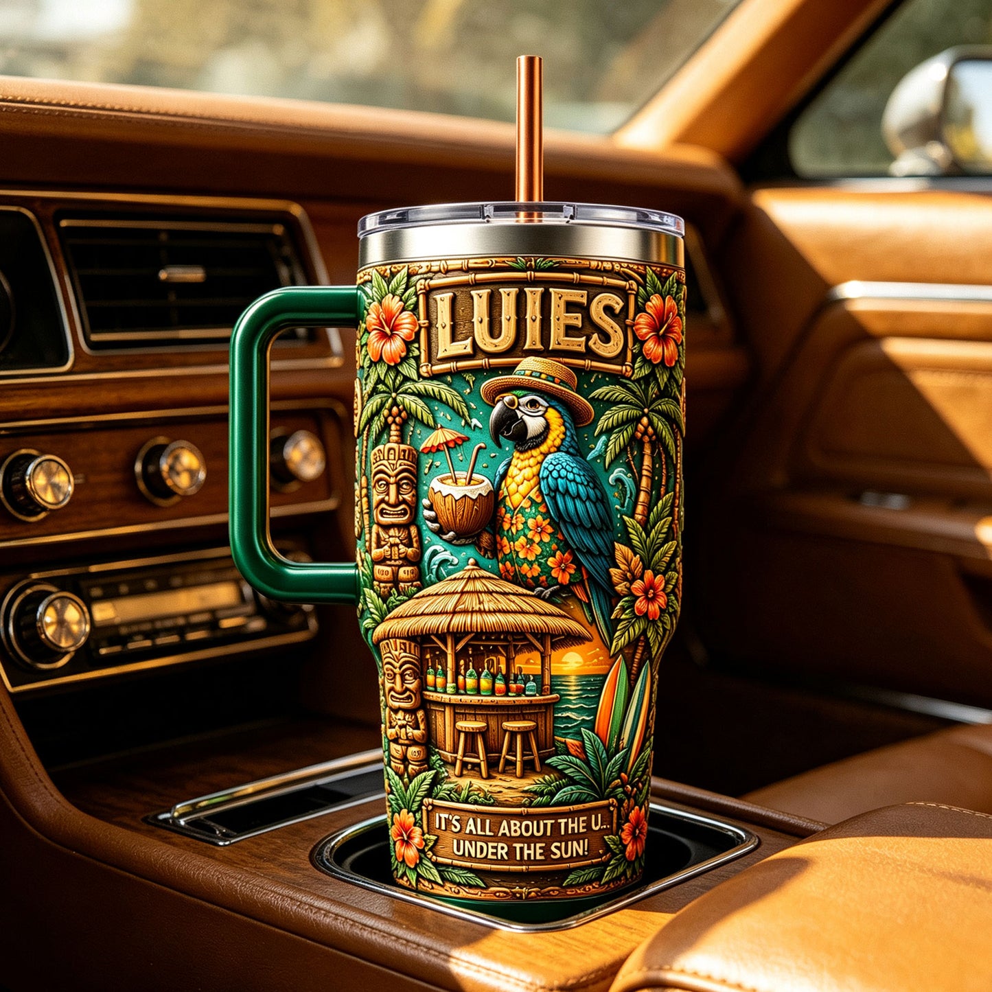🏖️Personalized Hawaii Summer Life Tropical Parrot Beach 40oz Handle Tumbler🌴🌊