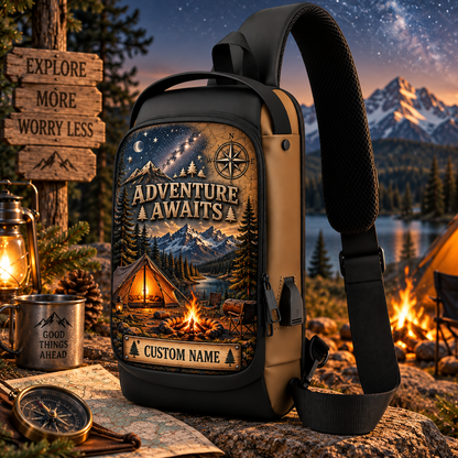 🎒 Personalized Adventure Sling Bag - Custom Name Outdoor Crossbody Chest Bag
