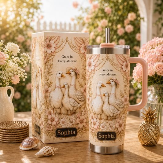🦆 Personalized Graceful Duck Mom Floral Tumbler Gift For Duck Lover