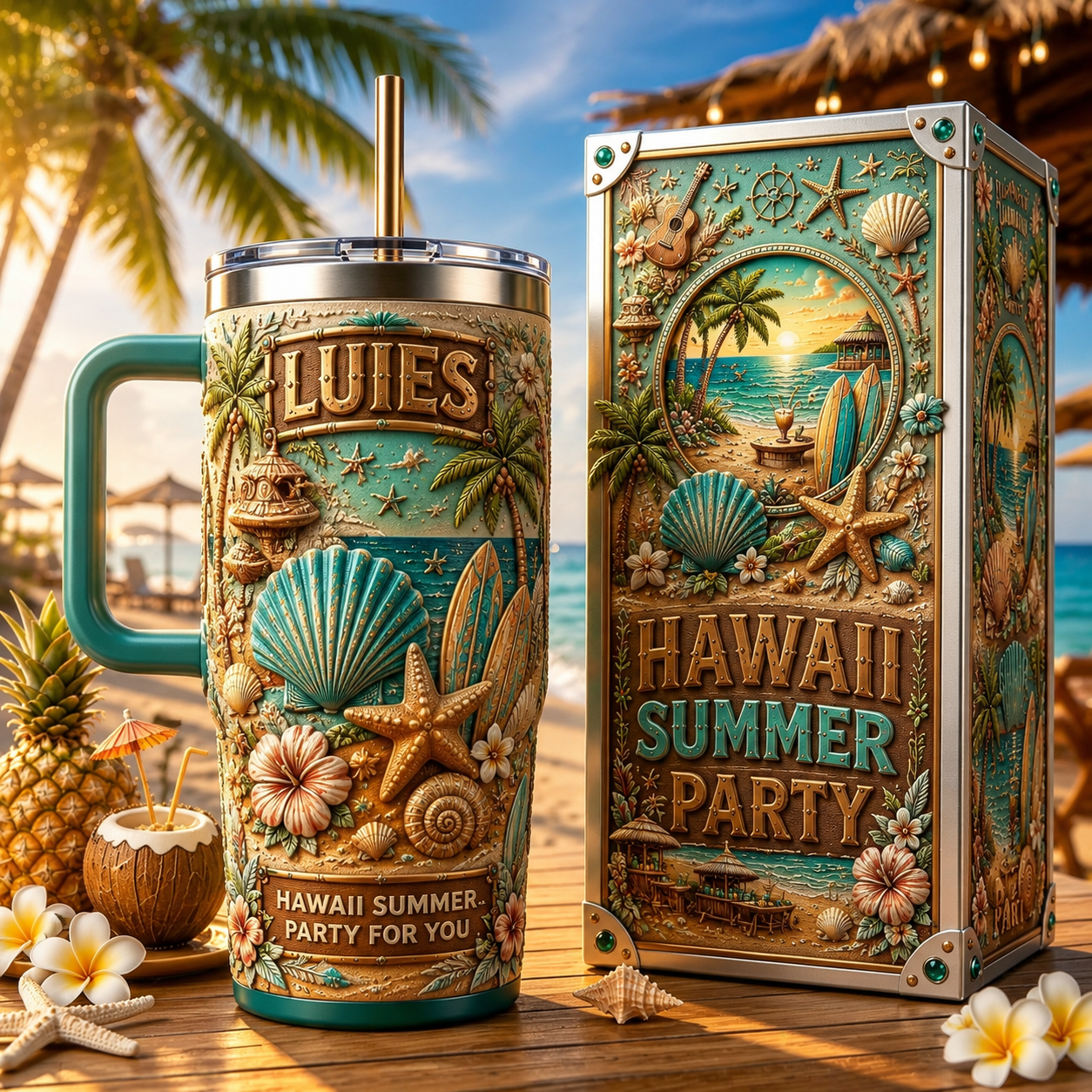 🏖️Personalized Seashell Summer Beach 40oz Handle Tumbler🌴🌊