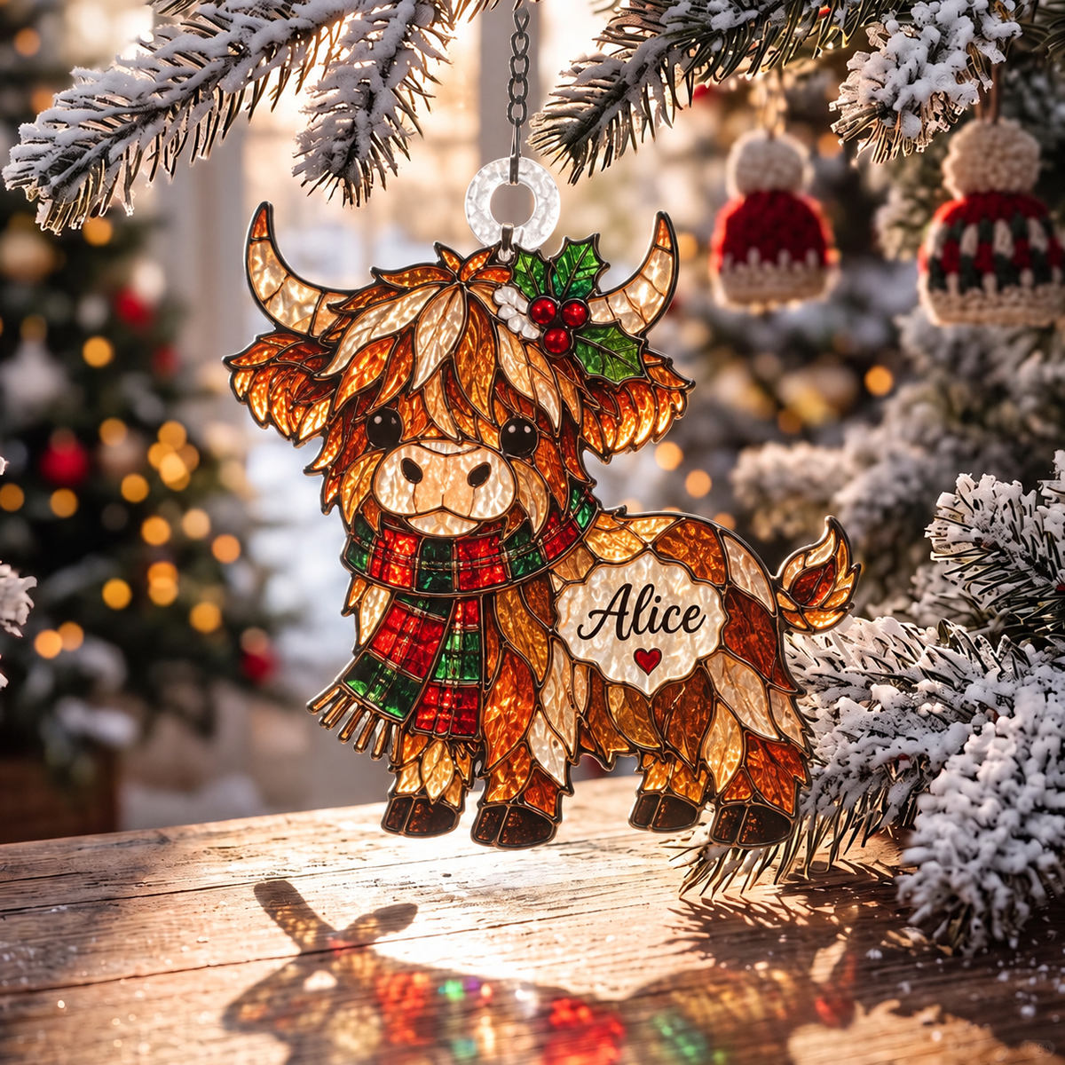 Personalized Christmas-themed Stained Glass Ornament – Custom Name Suncatcher Tree Decoration 🌈