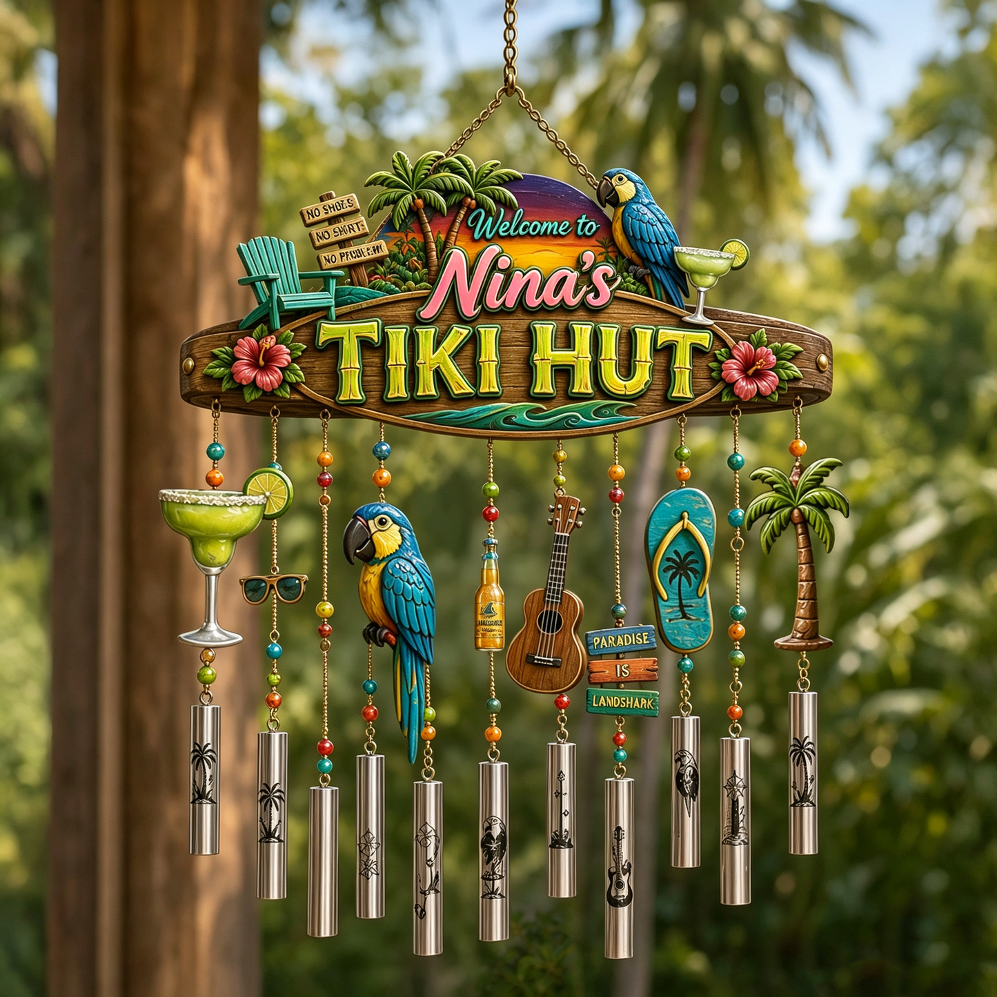 Personalized Tropical theme Tiki Hut Wind Chime – Bring Paradise Home