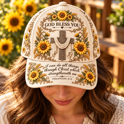 God Bless You Floral Cross Baseball Cap – Bible Verse Christian Gift