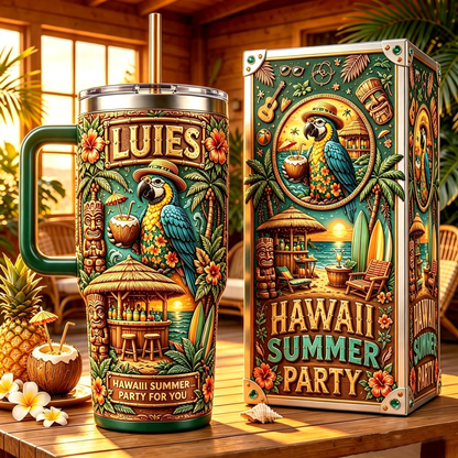 🏖️Personalized Hawaii Summer Life Tropical Parrot Beach 40oz Handle Tumbler🌴🌊