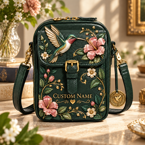 Personalized Hummingbird Crossbody Bag - Custom Name Floral RFID Shoulder Bag 🎁✨
