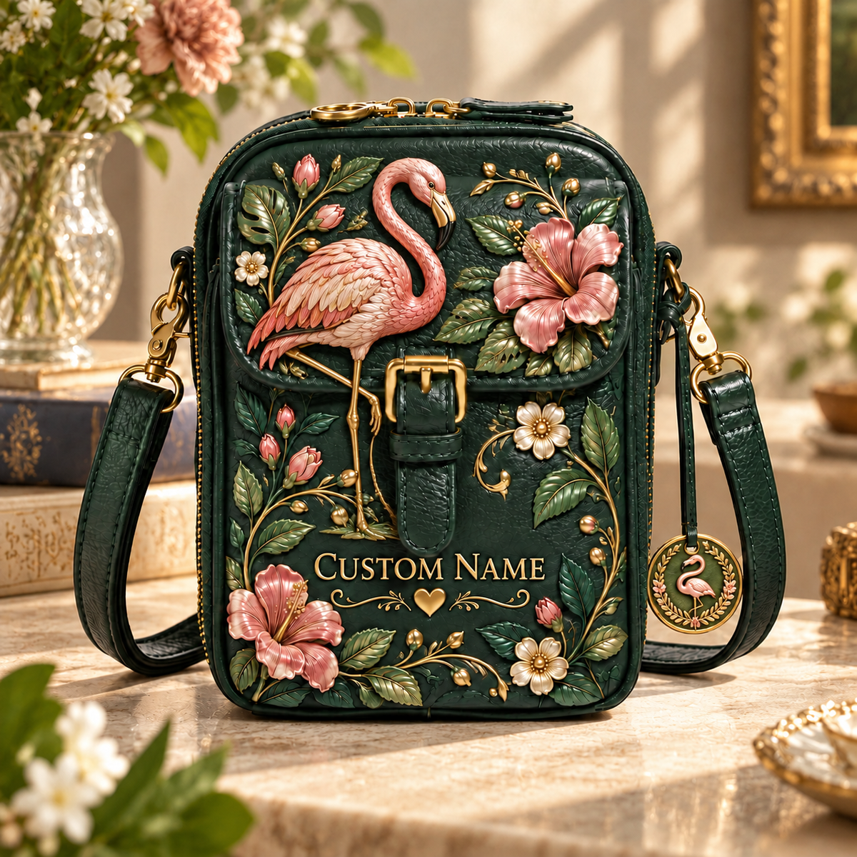 Personalized Hummingbird Crossbody Bag - Custom Name Floral RFID Shoulder Bag 🎁✨