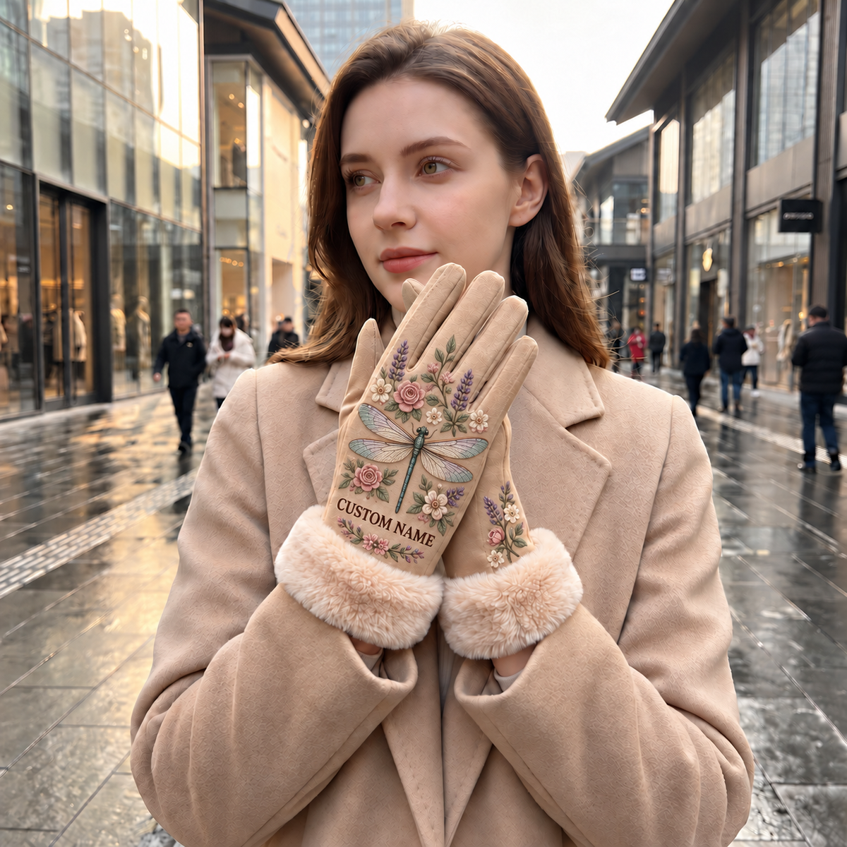 🦋 Personalized Floral Winter Gloves – Custom Name & Cozy Plush Cuffs
