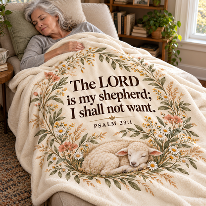 Wrapped in His Care 🕊️ Psalm 23:1 Soft Flannel Blanket