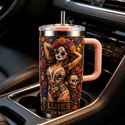 💀Personalized Sugar Skull Sex Women 40oz Handle Tumbler💀🌺
