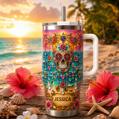Personalized Sugar Skull Beach Tumbler With Name
