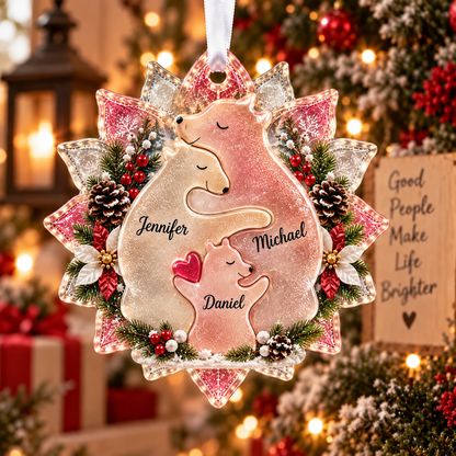 🎄 Personalized Bear Family Sea Glass Christmas Ornament
