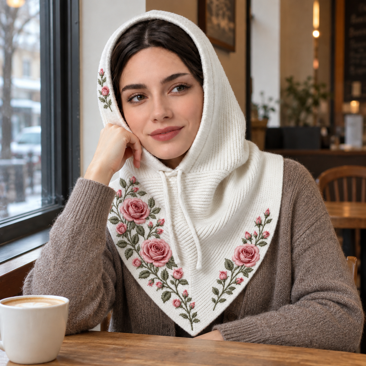 🌹 Rose Garden 2-in-1 Embroidered Hooded Scarf