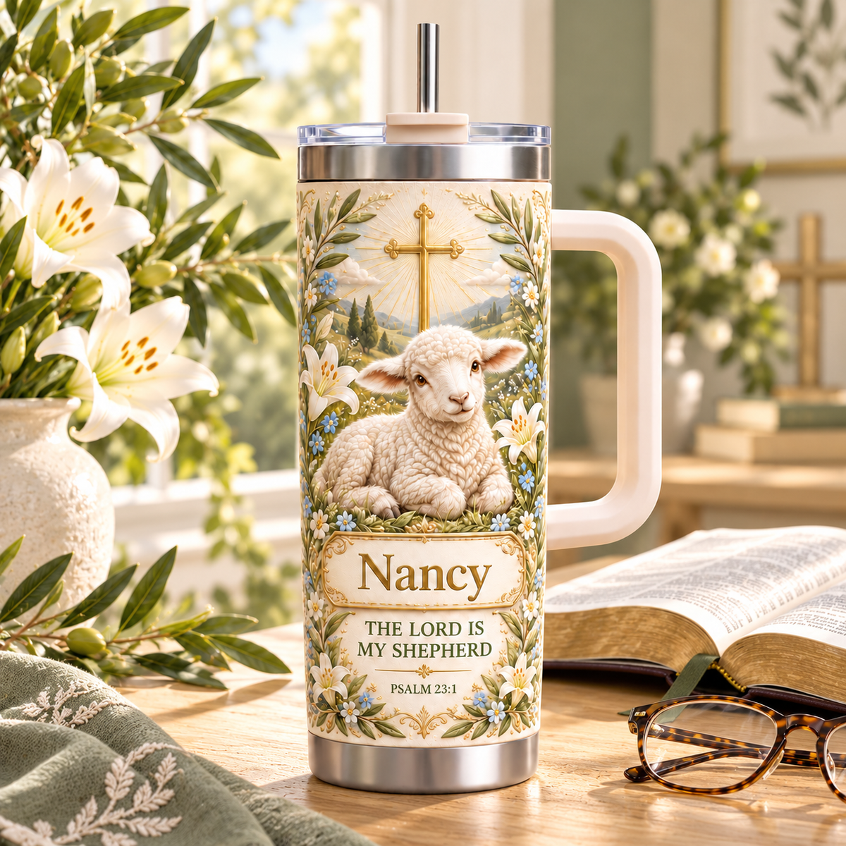🐑 Wrapped in Faith — Personalized Christian Lamb Insulated Tumbler ✨