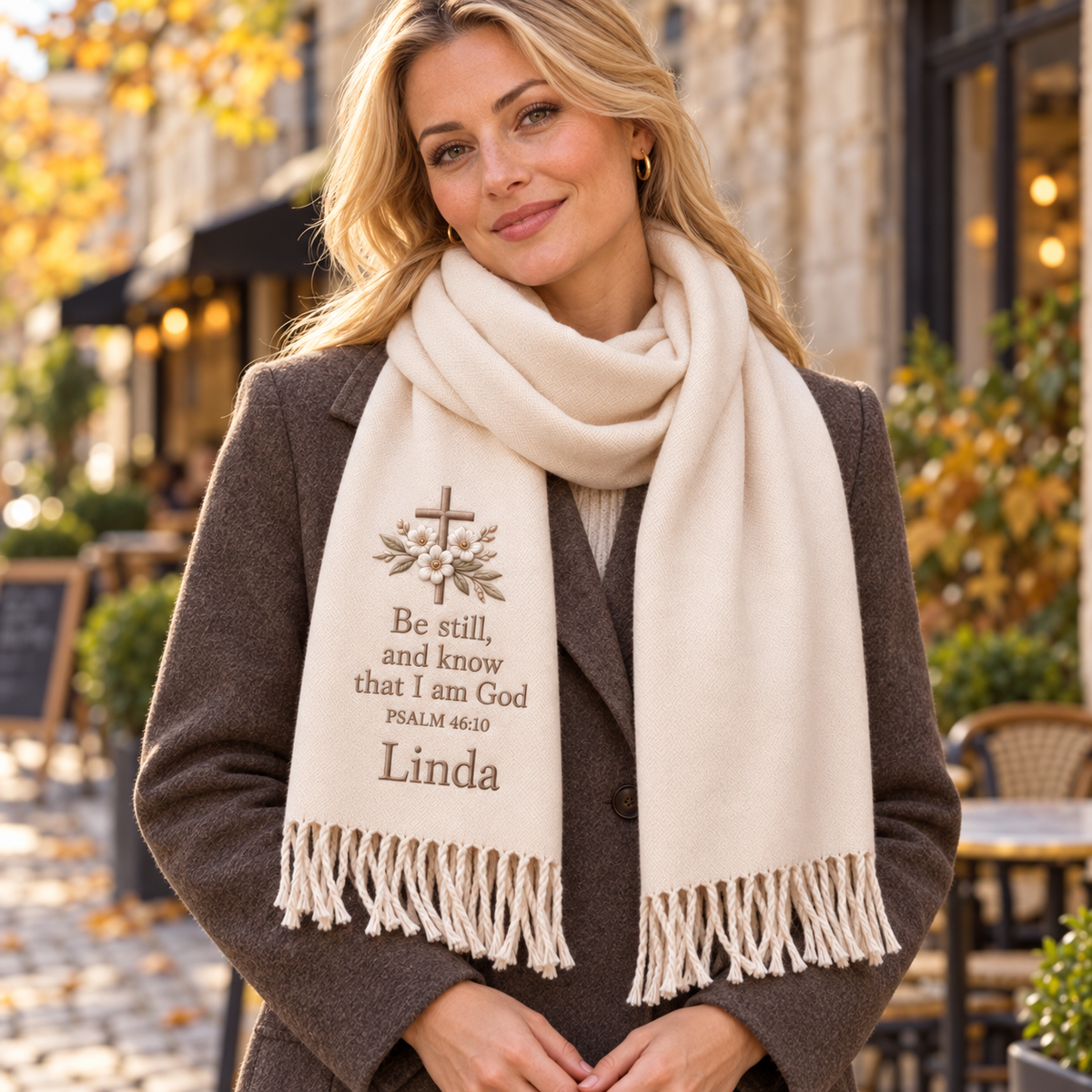 🤍 Wrapped in Faith — Personalized Name & Bible Verse Winter Scarf